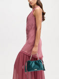 Aspinal of London velvet evening bag peacock colour (British brand)