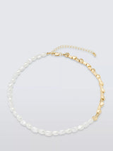 John Lewis John Lewis Faux Pearl and Metal Beaded Necklace, Gold/White, 40cm- Buy online at McGrocer