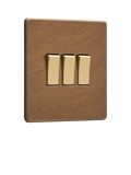 Dowsing & Reynolds antique brass triple rocker switch (British brand)