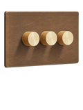 Dowsing & Reynolds Antique Brass Triple Dimmer Switch, Gold Knobs