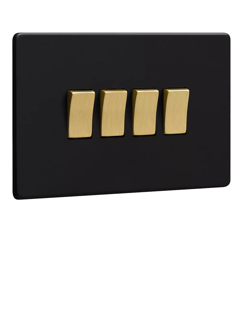 Dowsing & Reynolds Matt Black Quadruple Rocker Light Switch