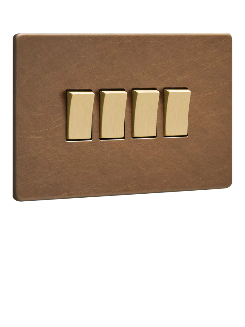 Dowsing & Reynolds antique brass quadruple rocker switch - British product