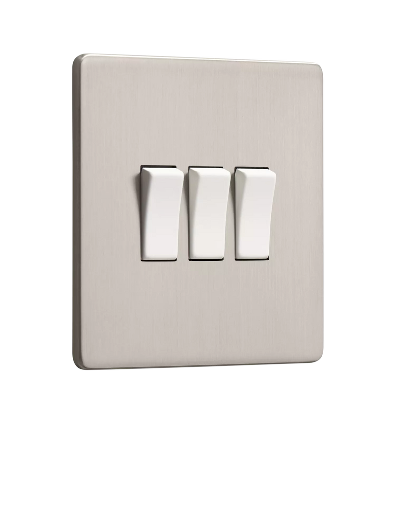 Dowsing & Reynolds triple rocker switch soft silver, imported from the UK