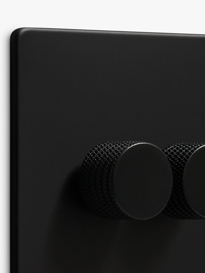 Dowsing & Reynolds matt black double dimmer switch, imported from the UK