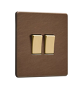 Dowsing & Reynolds antique brass double rocker switch - British product
