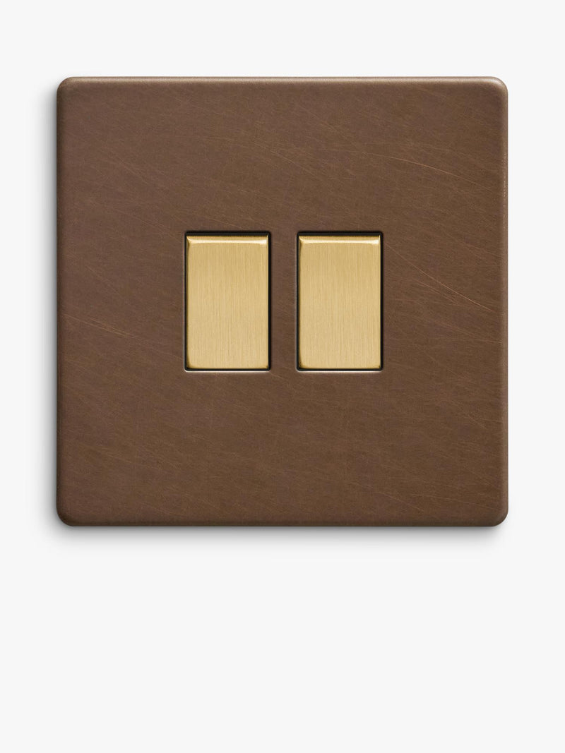 Dowsing & Reynolds antique brass double rocker switch - British product