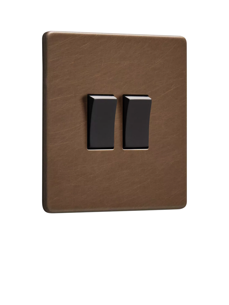 Dowsing & Reynolds Antique Brass Double Rocker Switch, Black Switches