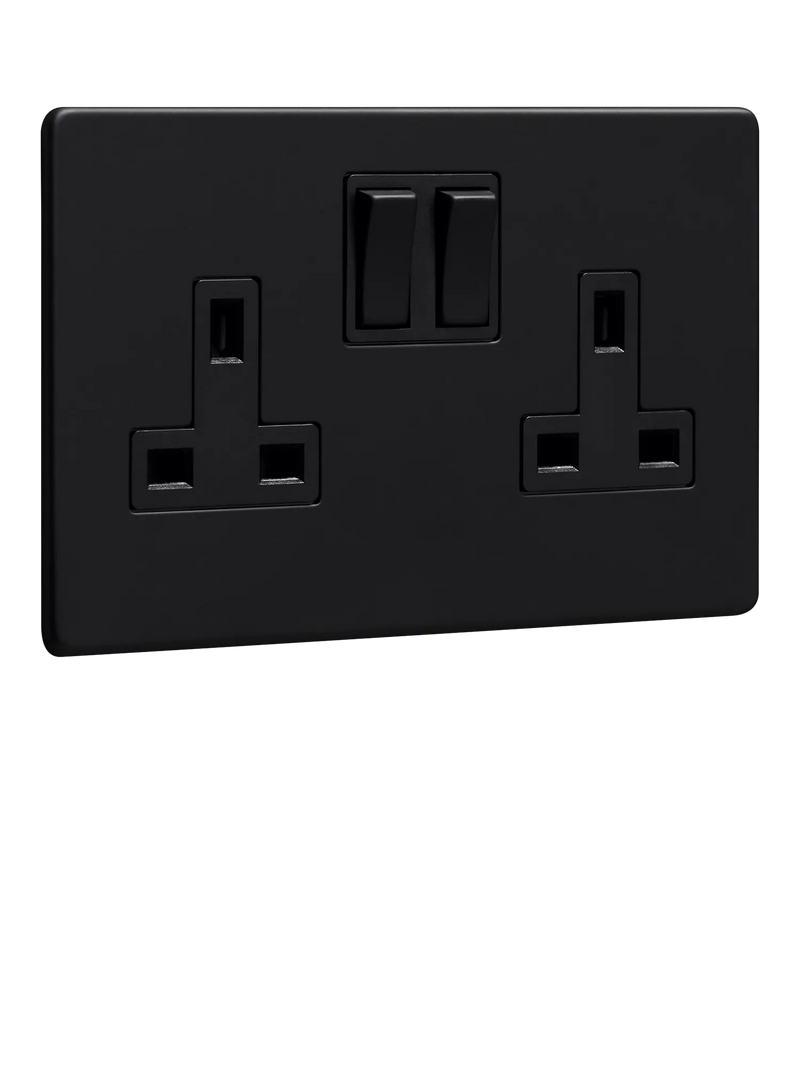 Dowsing & Reynolds double plug socket matt black, imported from the UK