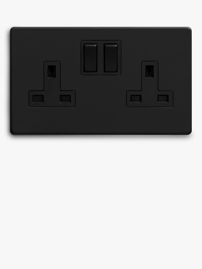 Dowsing & Reynolds double plug socket matt black, imported from the UK