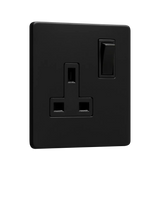John Lewis Dowsing & Reynolds Matt Black Single Plug Socket, Black Insert- Buy online at McGrocer