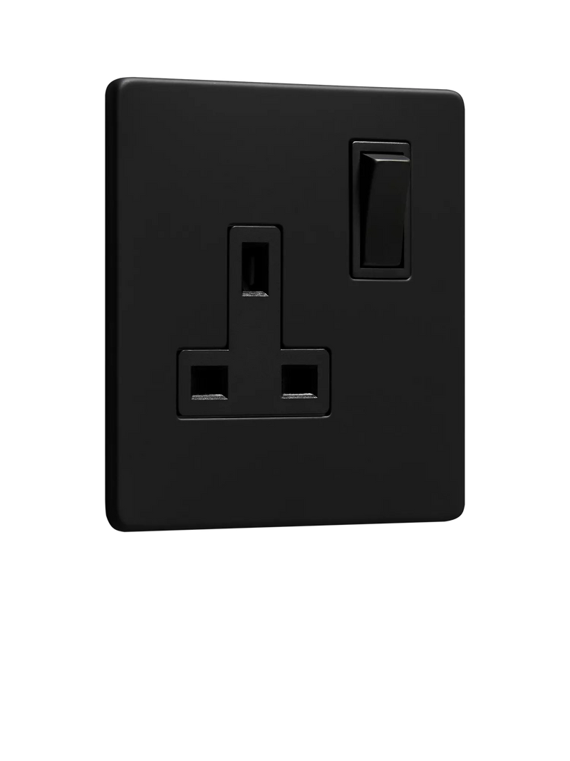Dowsing & Reynolds single plug socket matt black black insert - British product
