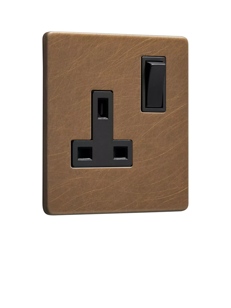 Dowsing & Reynolds single plug socket antique brass black insert (British brand)