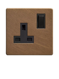 Dowsing & Reynolds single plug socket antique brass black insert (British brand)