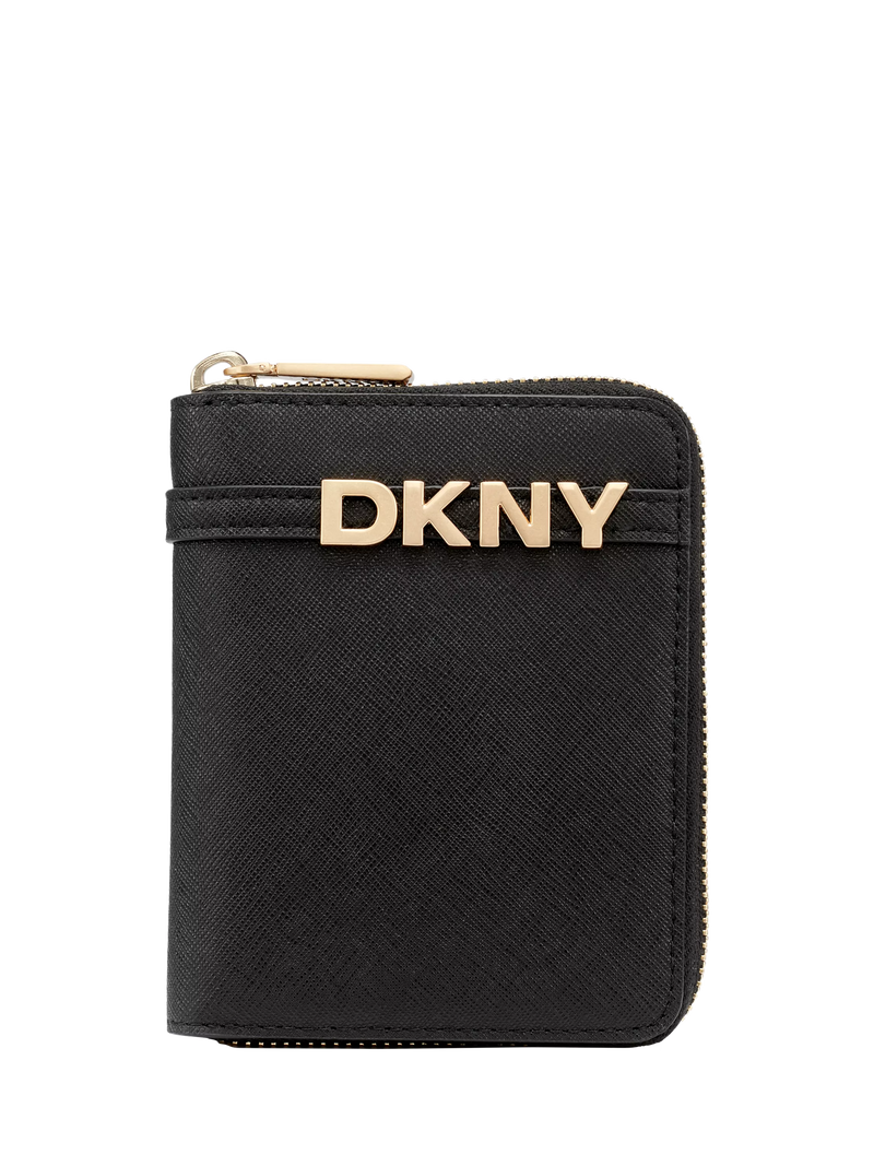 DKNY Avril Small Leather Zip Wallet, Black/Gold