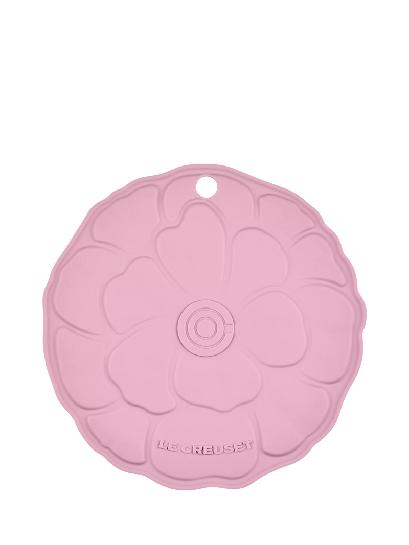 Le Creuset petal silicone trivet in pink, imported from the UK