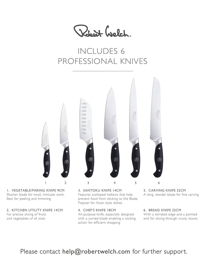 Robert Welch Professional Book Oak knife block with 6 knives - British product