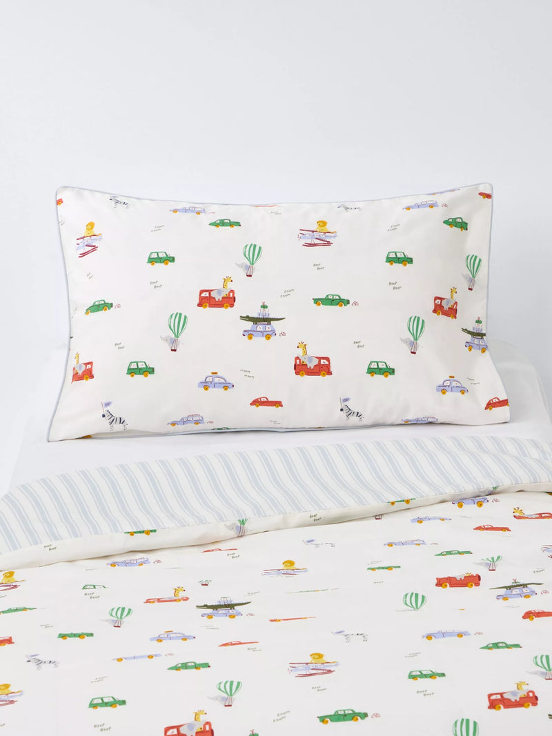 John Lewis animal transport reversible cotbed duvet cover set 120x140cm, imported from the UK