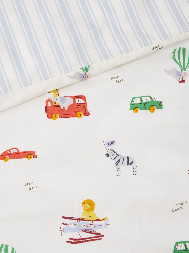 John Lewis animal transport reversible cotbed duvet cover set 120x140cm, imported from the UK