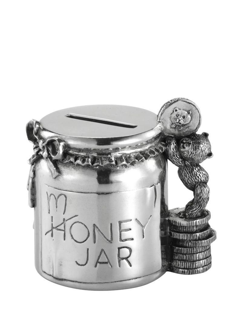 Royal Selangor pewter teddy money box in wooden gift box, imported from the UK