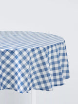 John Lewis John Lewis Wipe Clean PVC Gingham Print Round Tablecloth, 160cm, Blue- Buy online at McGrocer