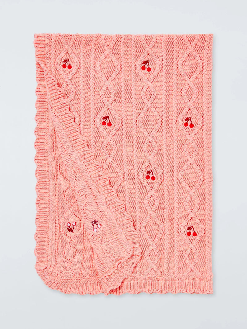 John Lewis Wander cherry cable knit baby blanket pink 70x100cm - British product