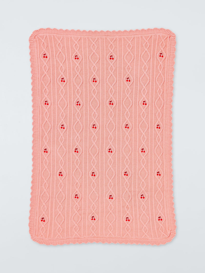 John Lewis Wander cherry cable knit baby blanket pink 70x100cm - British product