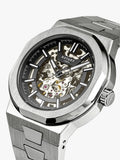 Rotary men's skeleton watch with silver bracelet, UK version