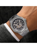 Rotary men's skeleton watch with silver bracelet, UK version