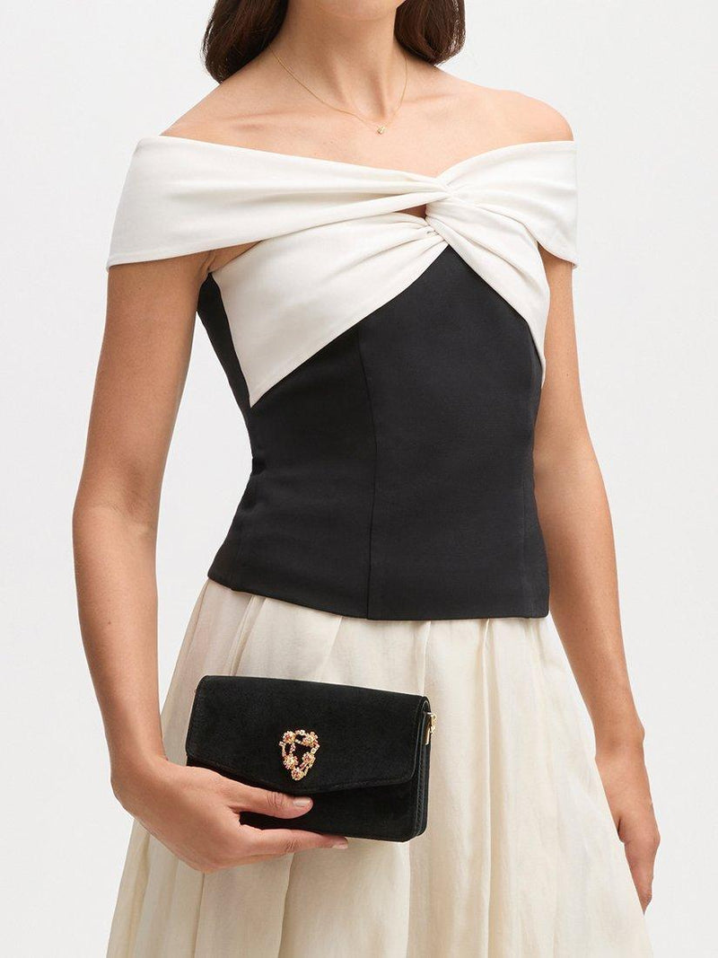 Aspinal of London Eliza velvet clutch bag black - British product