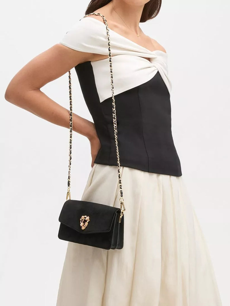 Aspinal of London Eliza velvet clutch bag black - British product