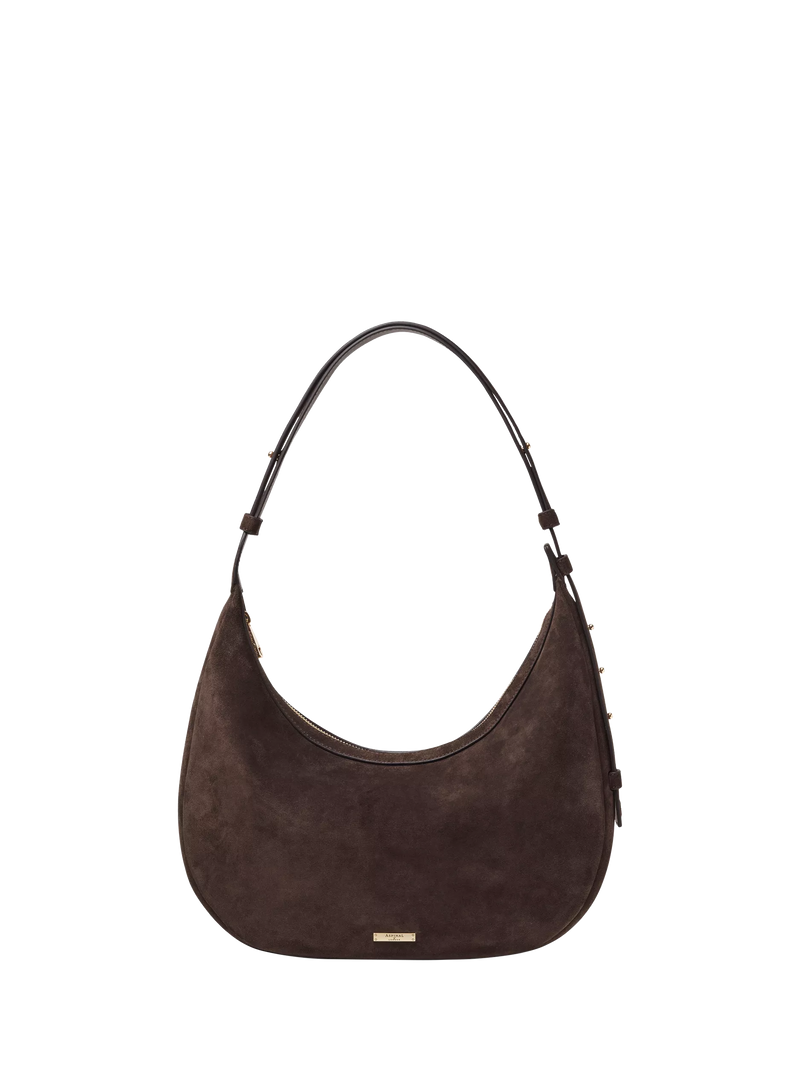 Aspinal of London large crescent suede bag, UK version