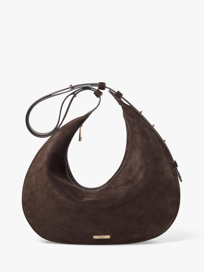 Aspinal of London large crescent suede bag, UK version