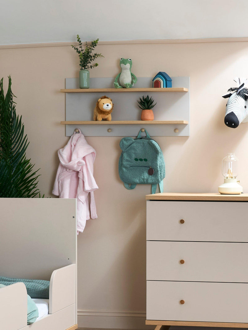 Obaby Thea wall shelf with hooks latte imported from the UK