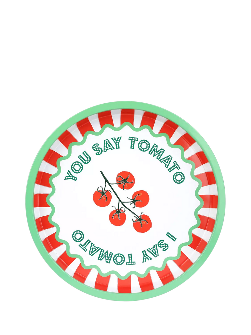 Talking Tables Bon Appetit tomato round tin tray, UK version
