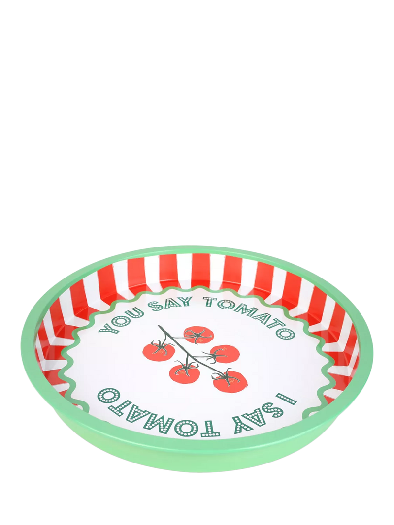Talking Tables Bon Appetit tomato round tin tray, UK version