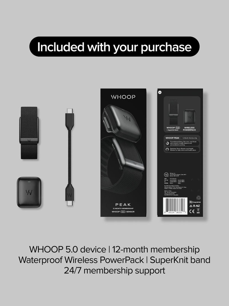 WHOOP Peak 5.0 fitness wearable Obsidian, imported from the UK