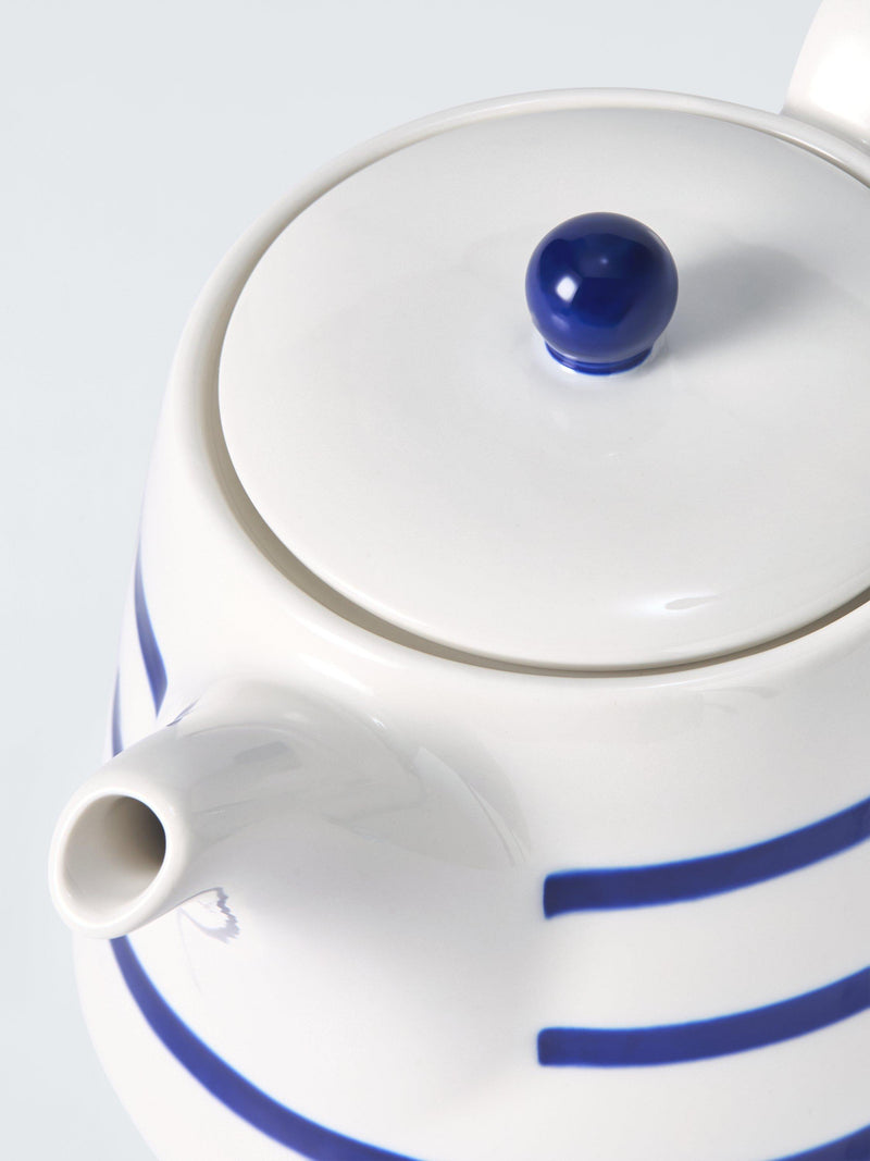 John Lewis stoneware teapot Harbour blue rim 1.3L, imported from the UK