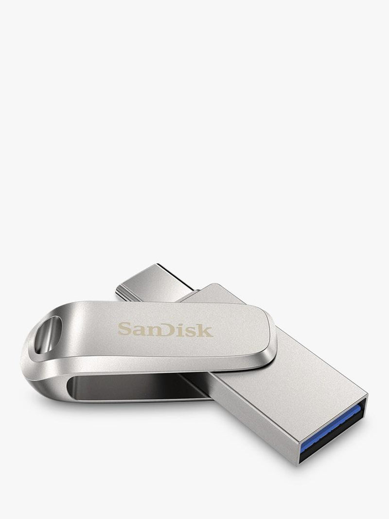 SanDisk silver 64GB dual flash drive, imported from the UK