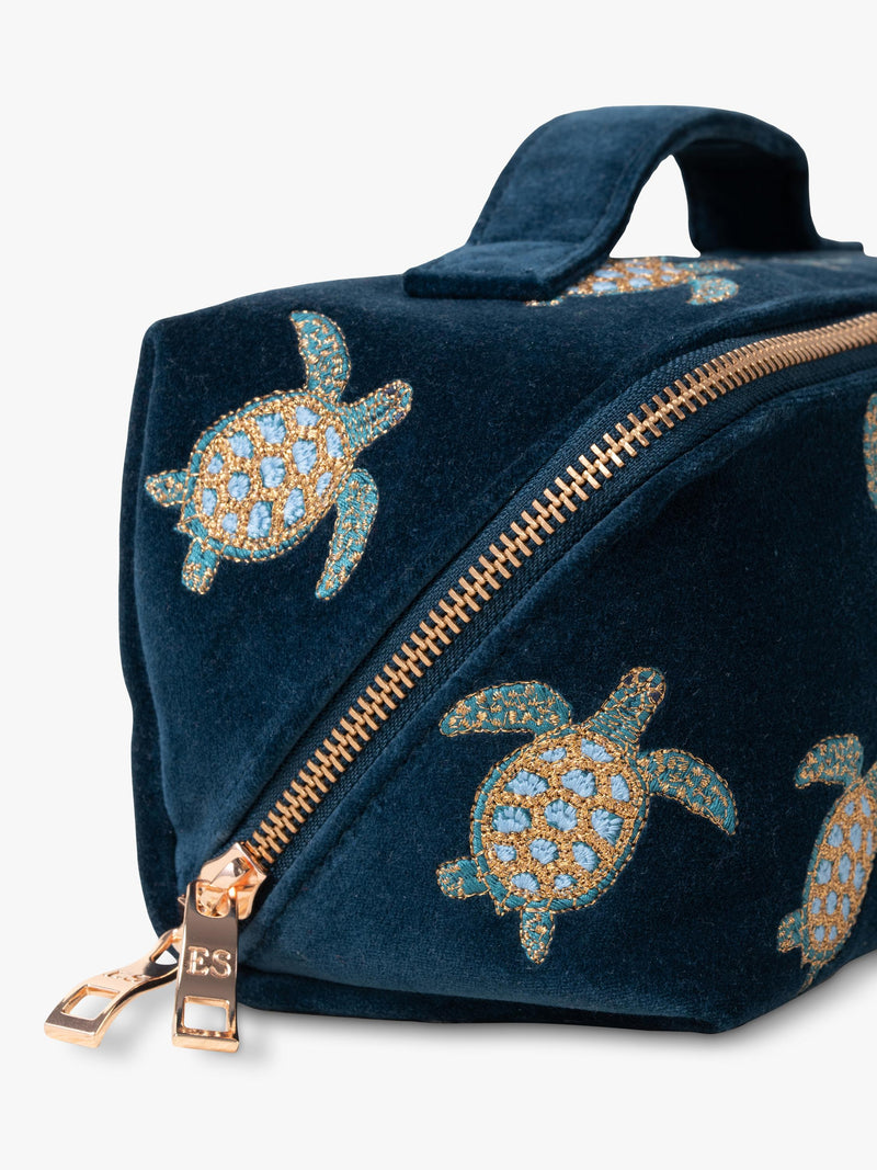 Elizabeth Scarlett navy turtle lay flat makeup bag - British product