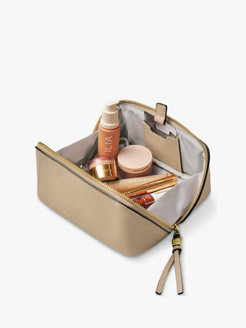 Katie Loxton fold out mirror makeup bag in Light Taupe, imported from the UK