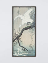 John Lewis John Lewis Ohara Koson White Heron on Tree Branch Framed Canvas Print, 92 x 42cm, Grey- Buy online at McGrocer