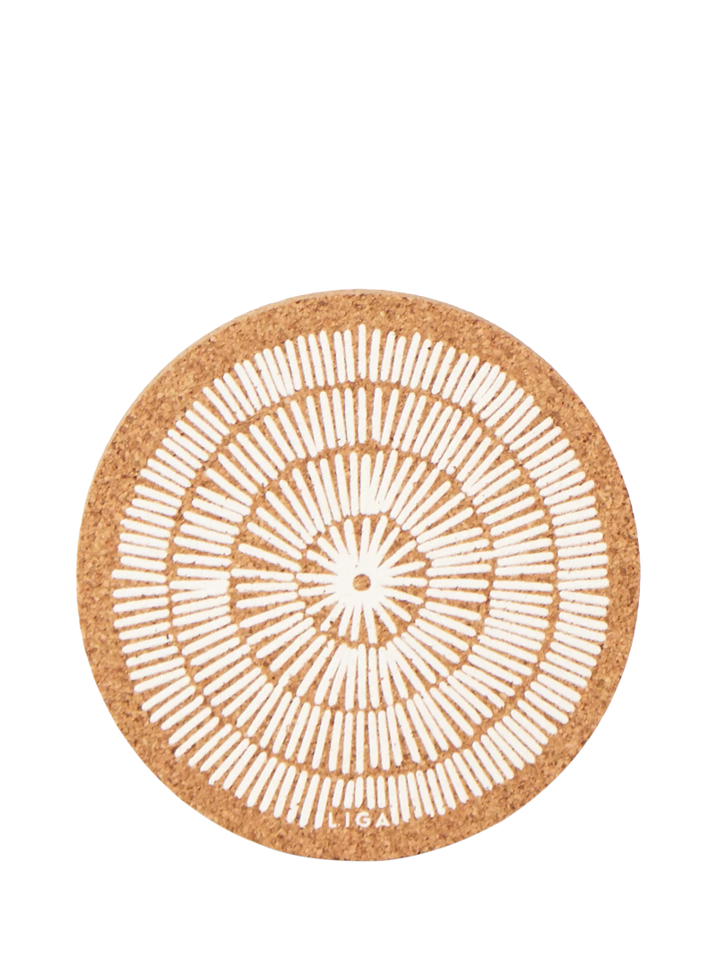 LIGA Cork Sandy White Round Coasters, Set of 4, Natural