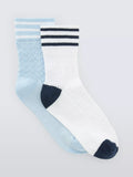 John Lewis ankle socks textured stripe blue multi pack of 2 (British brand)