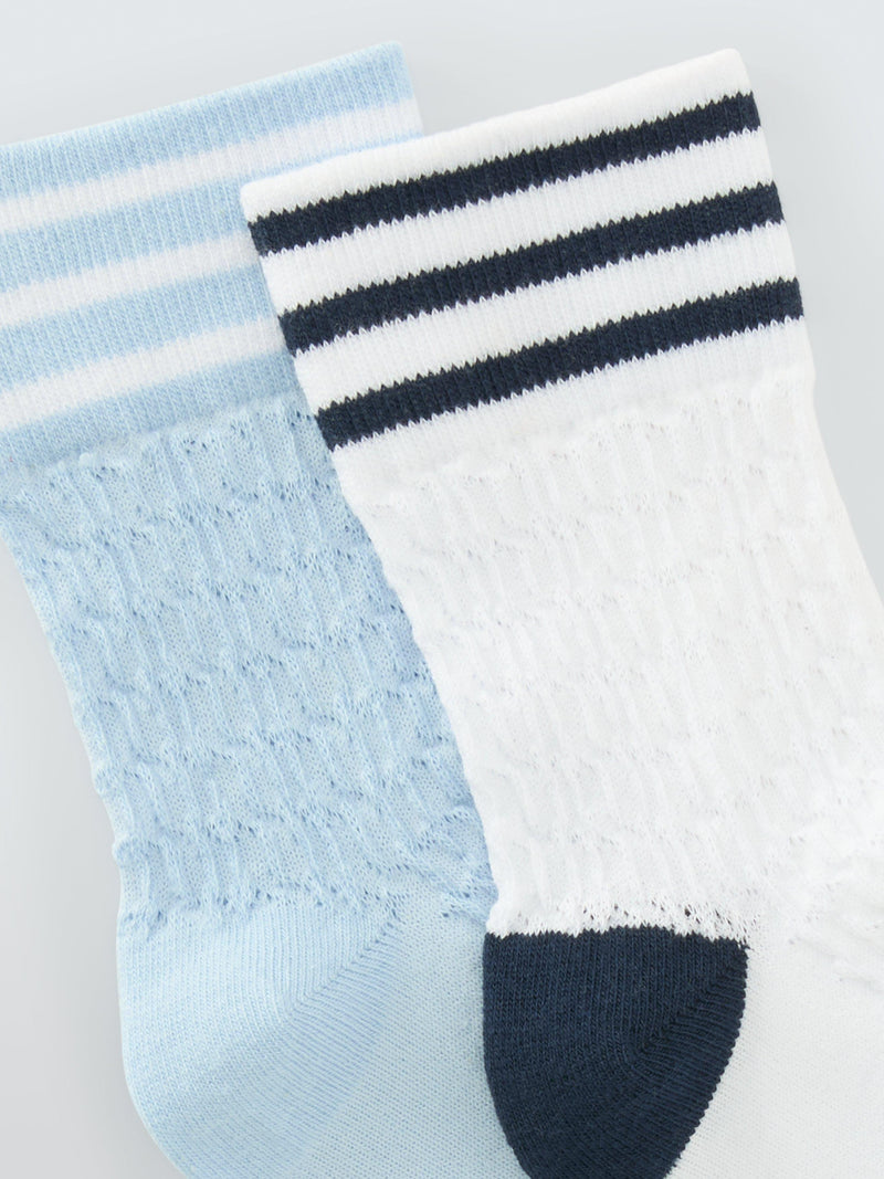 John Lewis ankle socks textured stripe blue multi pack of 2 (British brand)