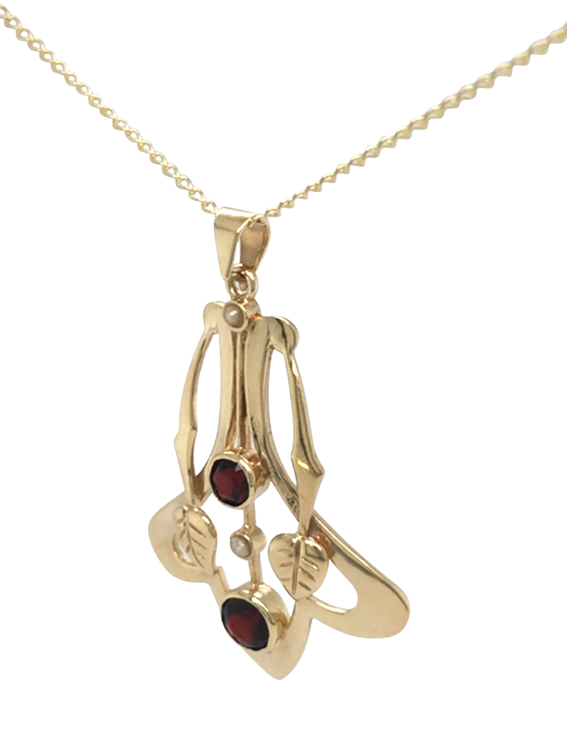 Vintage Fine Jewellery 9ct gold garnet pearl pendant (British brand)
