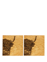 John Lewis Selbrae House Highland Cow Oak Wood Coaster, Set of 2- Buy online at McGrocer