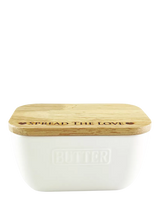 John Lewis Selbrae House Spread the Love Ceramic Butter Dish with Oak Wood Lid- Buy online at McGrocer