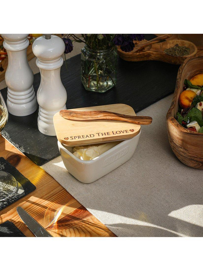 Selbrae House butter dish with oak wood lid, imported from the UK