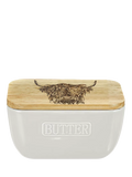 Selbrae House butter dish with Highland cow oak lid - British product