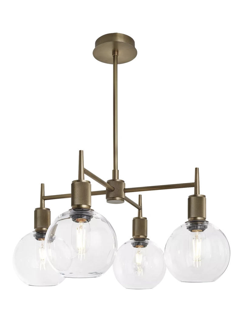 Industville Henley 4 Arm Globe Shade Pendant Ceiling Light, Satin, 68cm
